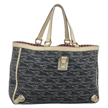 GUCCI Abbey Tote Bag Canvas Navy Gold 141472 Auth 136452
