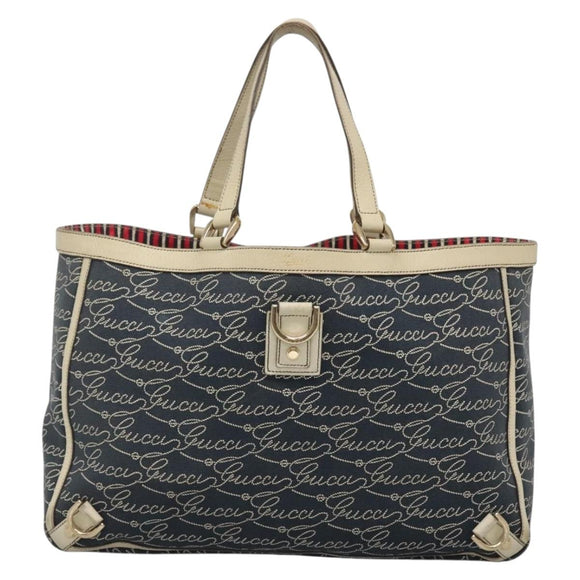 GUCCI Abbey Tote Bag Canvas Navy Gold 141472 Auth 136452