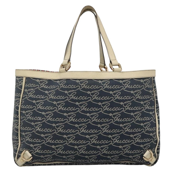 GUCCI Abbey Tote Bag Canvas Navy Gold 141472 Auth 136452