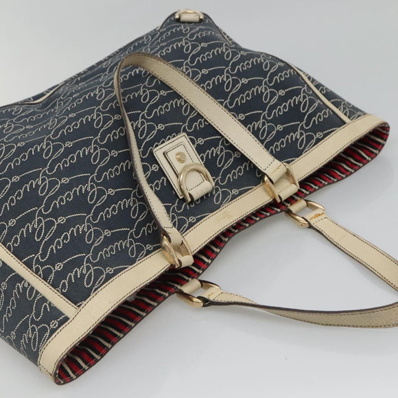 GUCCI Abbey Tote Bag Canvas Navy Gold 141472 Auth 136452