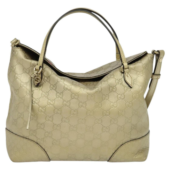 GUCCI GG Canvas Guccissima Hand Bag Leather 2way Gold 353120 Auth 136453