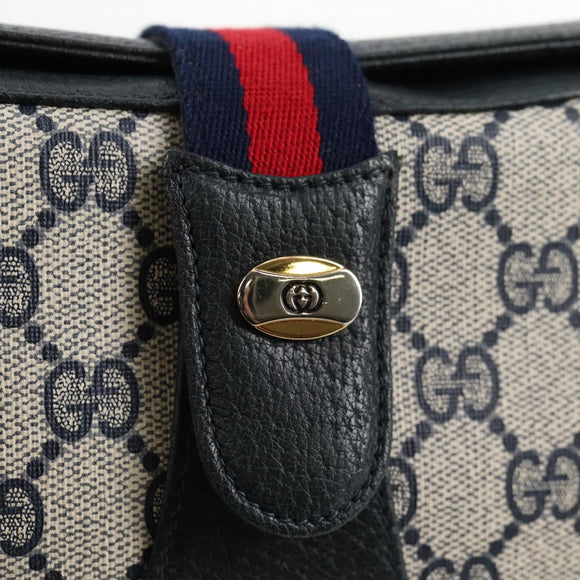 GUCCI GG Supreme Sherry Line Shoulder Bag PVC Navy Gold 72 02 024 Auth 136472