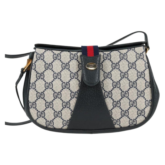 GUCCI GG Supreme Sherry Line Shoulder Bag PVC Navy Gold 72 02 024 Auth 136472