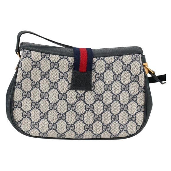 GUCCI GG Supreme Sherry Line Shoulder Bag PVC Navy Gold 72 02 024 Auth 136472