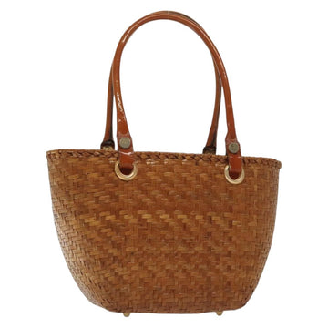 Salvatore Ferragamo Straw Bag Hand Bag Raffia Brown Gold Auth 136476