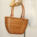 Salvatore Ferragamo Straw Bag Hand Bag Raffia Brown Gold Auth 136476-20