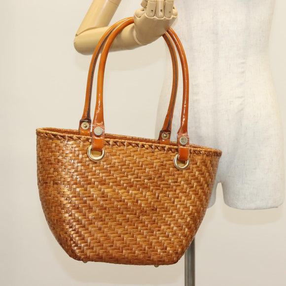 Salvatore Ferragamo Straw Bag Hand Bag Raffia Brown Gold Auth 136476