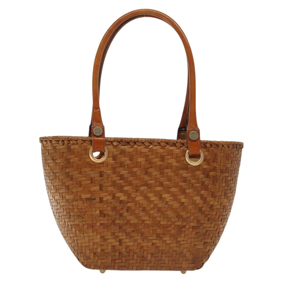 Salvatore Ferragamo Straw Bag Hand Bag Raffia Brown Gold Auth 136476