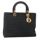 Christian Dior Lady Dior Canage Hand Bag Nylon Black Gold Auth 136477-1