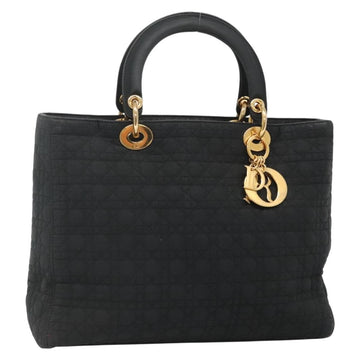 Christian Dior Lady Dior Canage Hand Bag Nylon Black Gold Auth 136477
