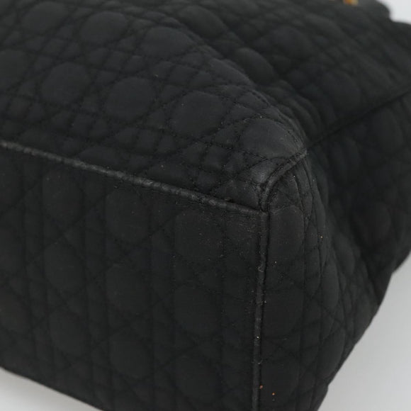 Christian Dior Lady Dior Canage Hand Bag Nylon Black Gold Auth 136477