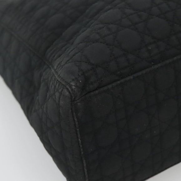 Christian Dior Lady Dior Canage Hand Bag Nylon Black Gold Auth 136477