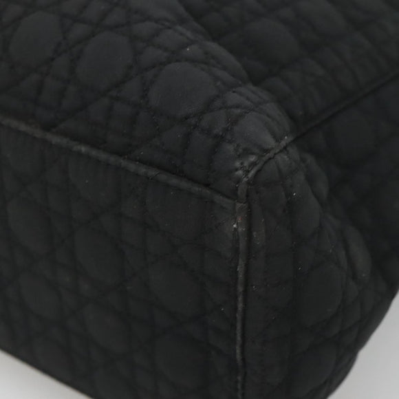 Christian Dior Lady Dior Canage Hand Bag Nylon Black Gold Auth 136477