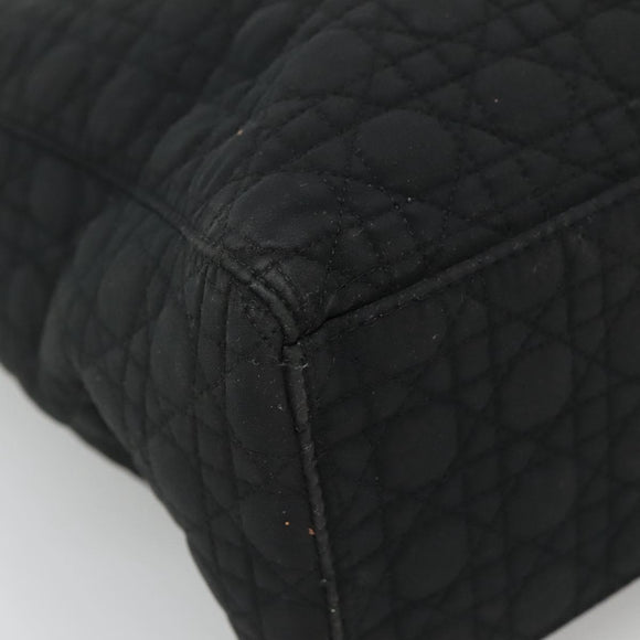 Christian Dior Lady Dior Canage Hand Bag Nylon Black Gold Auth 136477