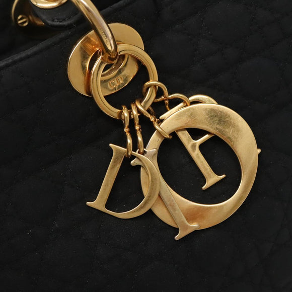 Christian Dior Lady Dior Canage Hand Bag Nylon Black Gold Auth 136477