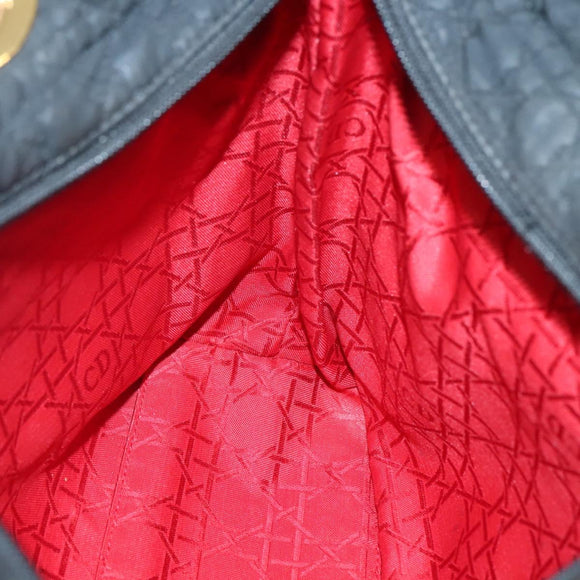 Christian Dior Lady Dior Canage Hand Bag Nylon Black Gold Auth 136477