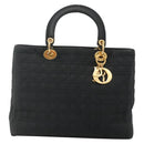 Christian Dior Lady Dior Canage Hand Bag Nylon Black Gold Auth 136477-2