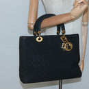 Christian Dior Lady Dior Canage Hand Bag Nylon Black Gold Auth 136477-22