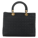 Christian Dior Lady Dior Canage Hand Bag Nylon Black Gold Auth 136477-3