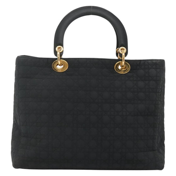 Christian Dior Lady Dior Canage Hand Bag Nylon Black Gold Auth 136477