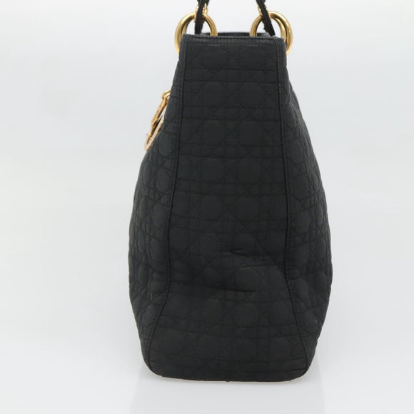 Christian Dior Lady Dior Canage Hand Bag Nylon Black Gold Auth 136477