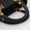 Christian Dior Lady Dior Canage Hand Bag Nylon Black Gold Auth 136477-7