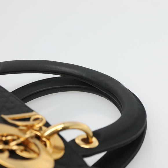 Christian Dior Lady Dior Canage Hand Bag Nylon Black Gold Auth 136477