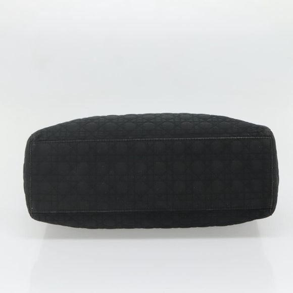 Christian Dior Lady Dior Canage Hand Bag Nylon Black Gold Auth 136477