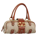 VALENTINO Hand Bag Canvas Gold Beige Auth 136492-1
