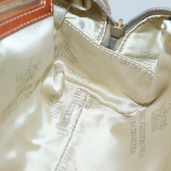 VALENTINO Hand Bag Canvas Gold Beige Auth 136492