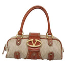 VALENTINO Hand Bag Canvas Gold Beige Auth 136492-13