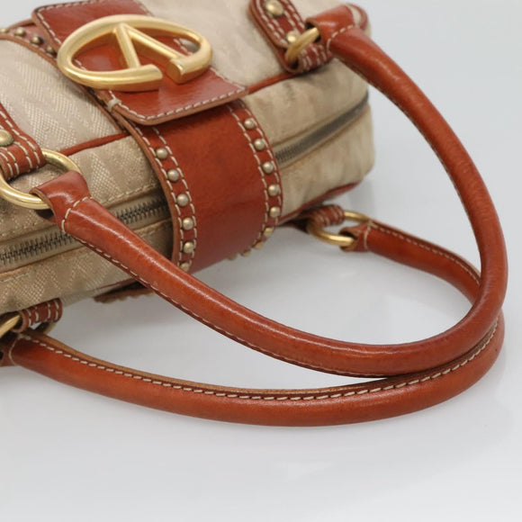 VALENTINO Hand Bag Canvas Gold Beige Auth 136492