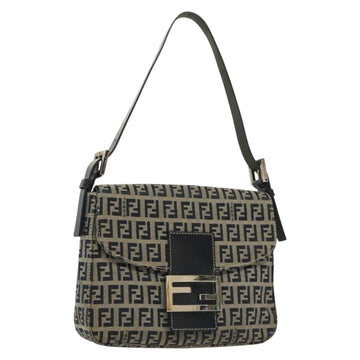 FENDI Zucchino Canvas Mamma Baguette Shoulder Bag Navy Silver Auth 136494
