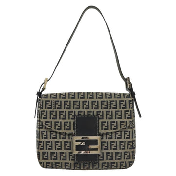 FENDI Zucchino Canvas Mamma Baguette Shoulder Bag Navy Silver Auth 136494 - 0