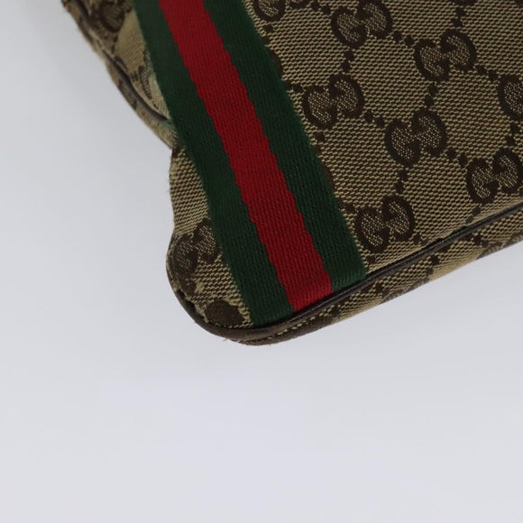 GUCCI GG Canvas Web Sherry Line Shoulder Bag Beige Gold Red 144388 Auth 136530