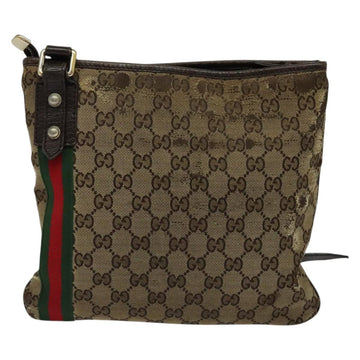 GUCCI GG Canvas Web Sherry Line Shoulder Bag Beige Gold Red 144388 Auth 136530 - 0