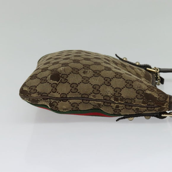 GUCCI GG Canvas Web Sherry Line Shoulder Bag Beige Gold Red 144388 Auth 136530