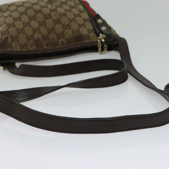 GUCCI GG Canvas Web Sherry Line Shoulder Bag Beige Gold Red 144388 Auth 136530
