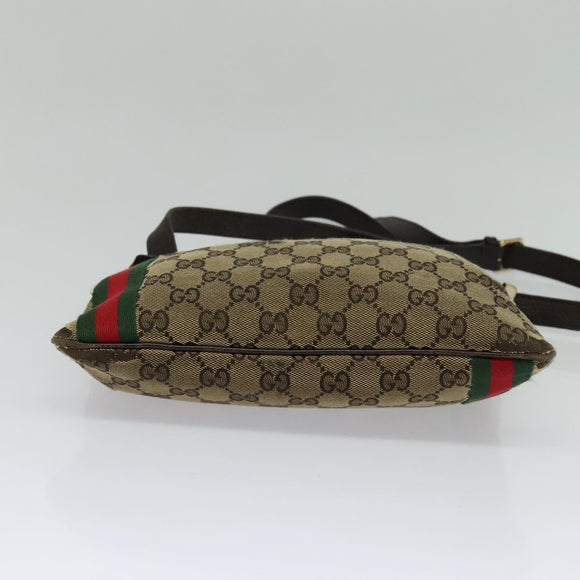 GUCCI GG Canvas Web Sherry Line Shoulder Bag Beige Gold Red 144388 Auth 136530