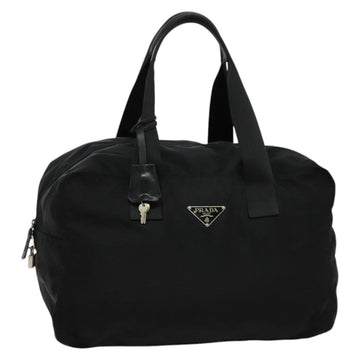 PRADA Boston Bag Nylon Black Silver Auth 136533