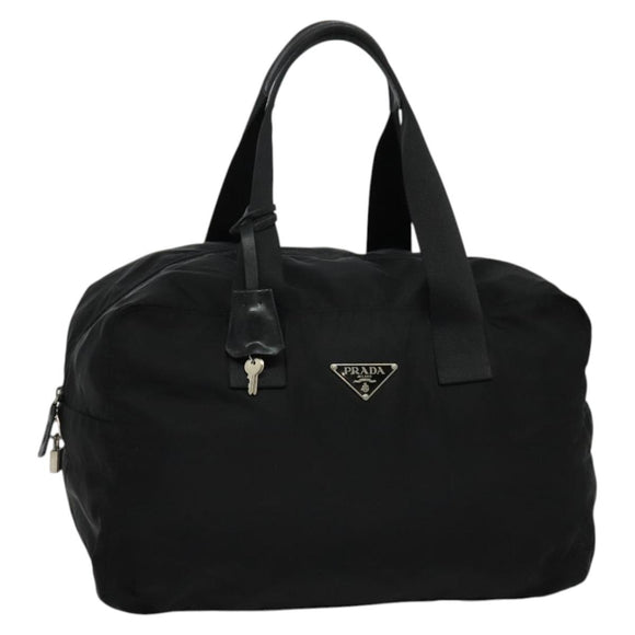 PRADA Boston Bag Nylon Black Silver Auth 136533