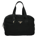 PRADA Boston Bag Nylon Black Silver Auth 136533-13