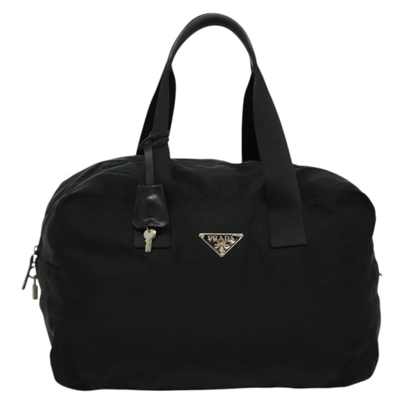 PRADA Boston Bag Nylon Black Silver Auth 136533