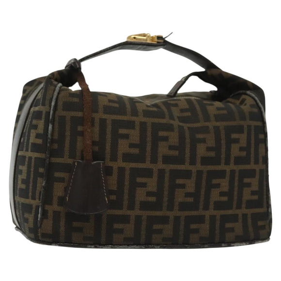 FENDI Zucca Canvas Vanity Pouch Black Brown gold Auth 136534