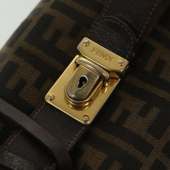 FENDI Zucca Canvas Vanity Pouch Black Brown gold Auth 136534