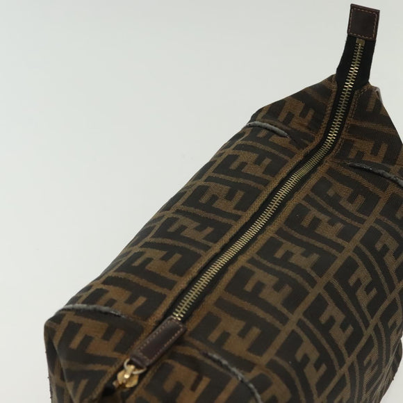 FENDI Zucca Canvas Vanity Pouch Zwart Bruin goud Auth 136534
