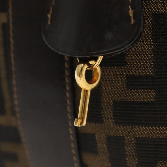 FENDI Zucca Canvas Vanity Pouch Zwart Bruin goud Auth 136534