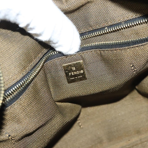 FENDI Zucca Canvas Vanity Pouch Black Brown gold Auth 136534