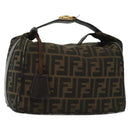 FENDI Zucca Canvas Vanity Pouch Zwart Bruin goud Auth 136534-1
