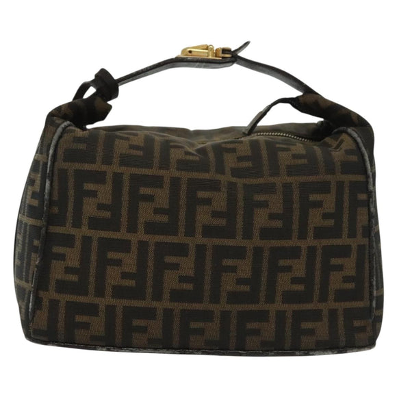 FENDI Zucca Canvas Vanity Pouch Black Brown gold Auth 136534